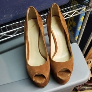 Brian Atwood peep toe platform heels. Brown suede size 9.5.
